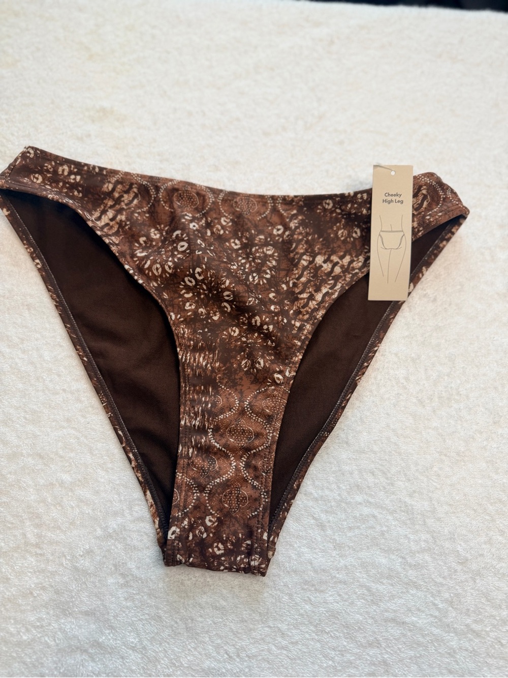 No Boundaries Brown Patterned Cheeky High Leg Bikini Bottoms
